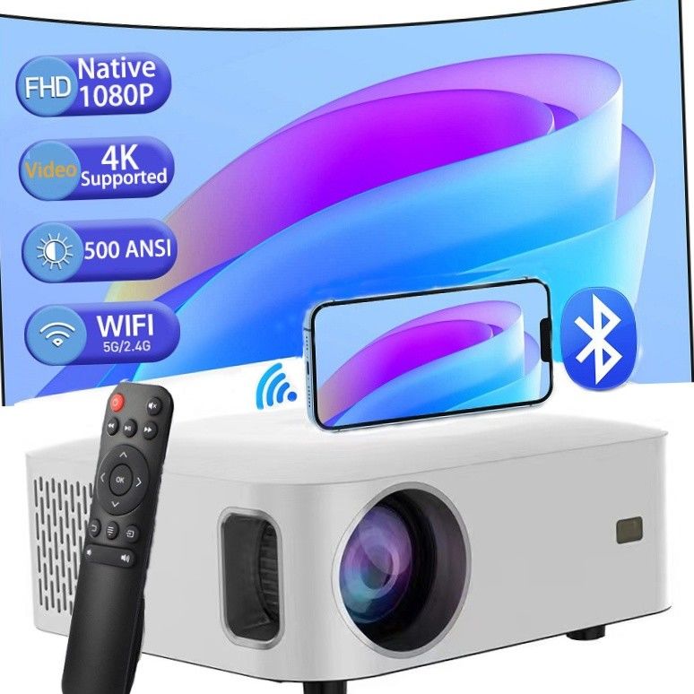 50.0 inçlik LCD Ekran Dayanıklı 200W taşınabilir akıllı projektör, hafif ev sineması mini projektör
